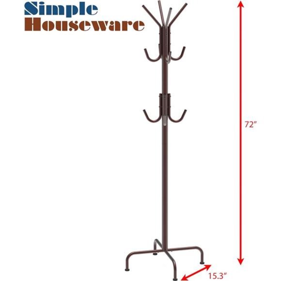 Standing Coat and Hat Hanger Organizer Rack Bronze Coat Rack with 12 Hooks - Picture 2 of 4